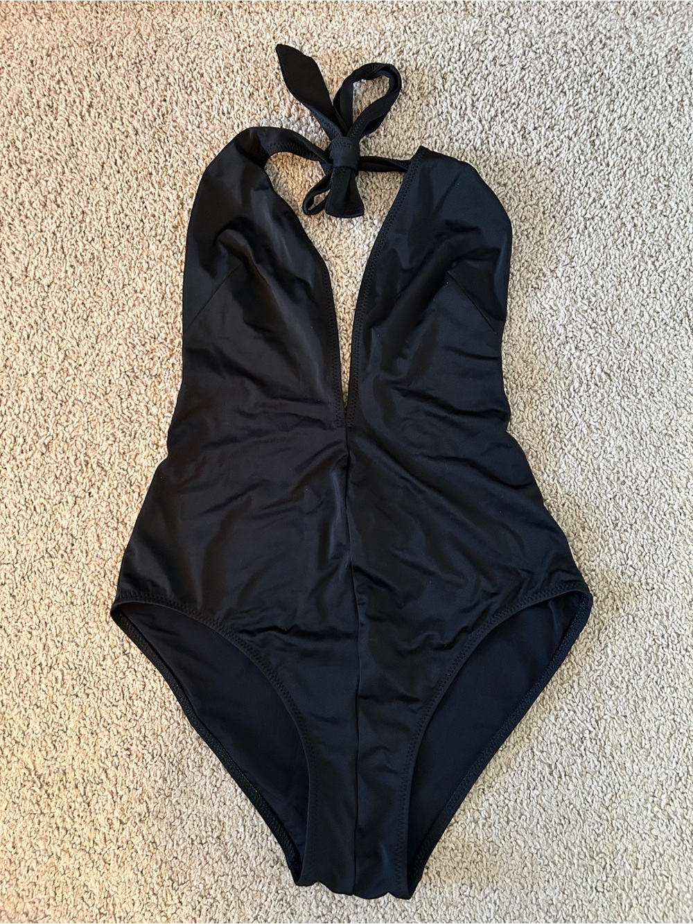 SOLID & STRIPED Black Plunge Halter One-Piece Swimsuit